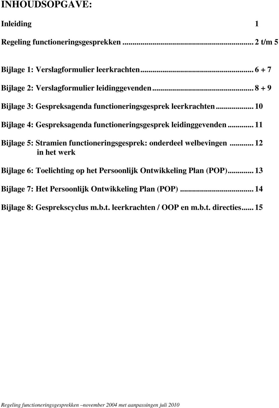 .. 11 Bijlage 5: Stramien functioneringsgesprek: onderdeel welbevingen... 12 in het werk Bijlage 6: Toelichting op het Persoonlijk Ontwikkeling Plan (POP).