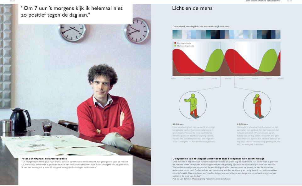 00 uur Door de afwezigheid van natuurlijk licht stijgt het gehalte van het hormoon melatonine in ons lichaam.