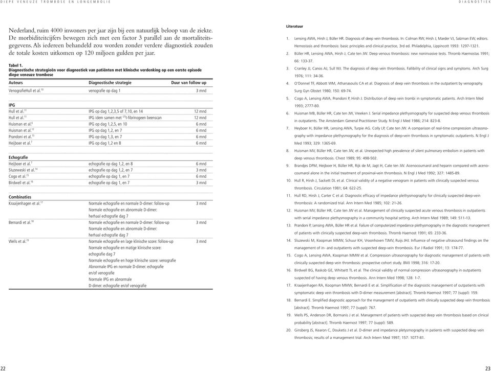 Diagnostische strategieën voor diagnostiek van patiënten met klinische verdenking op een eerste episode diepe veneuze trombose Auteurs Diagnostische strategie Duur van follow up VenografieHull et al.