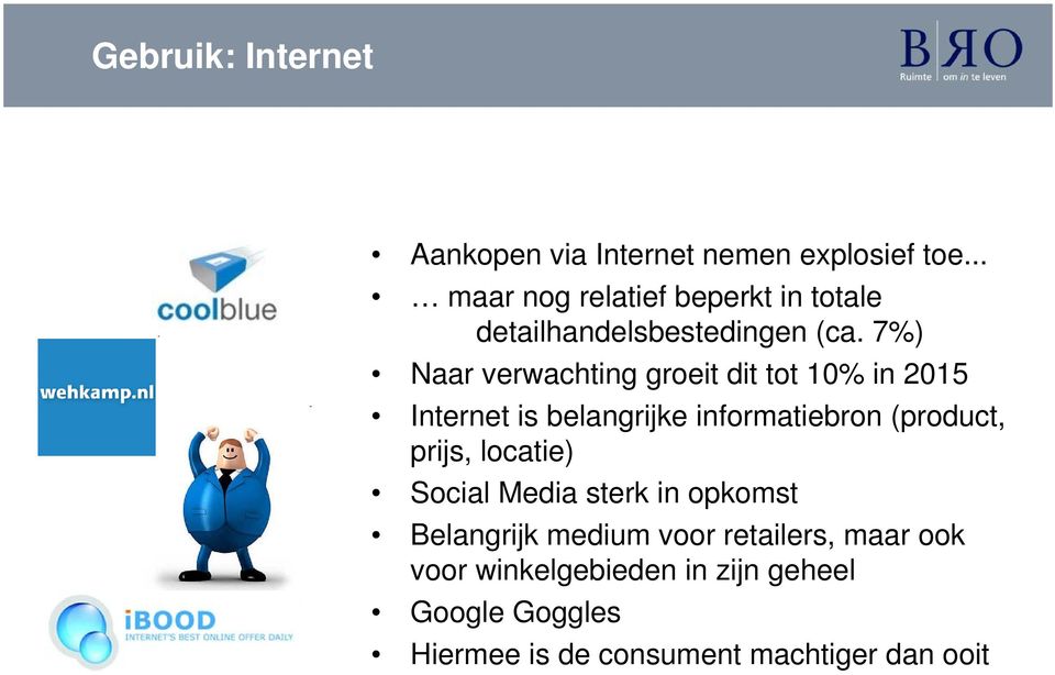 7%) Naar verwachting groeit dit tot 10% in 2015 Internet is belangrijke informatiebron (product,