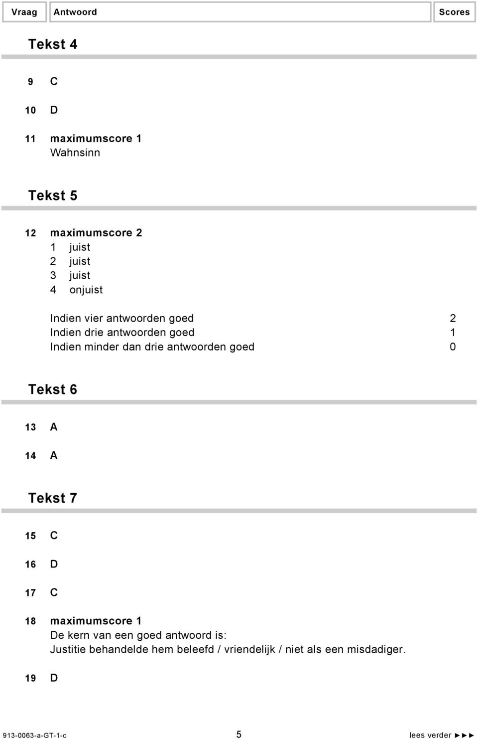 minder dan drie antwoorden goed 0 Tekst 6 13 A 14 A Tekst 7 15 C 16 D 17 C 18 maximumscore 1