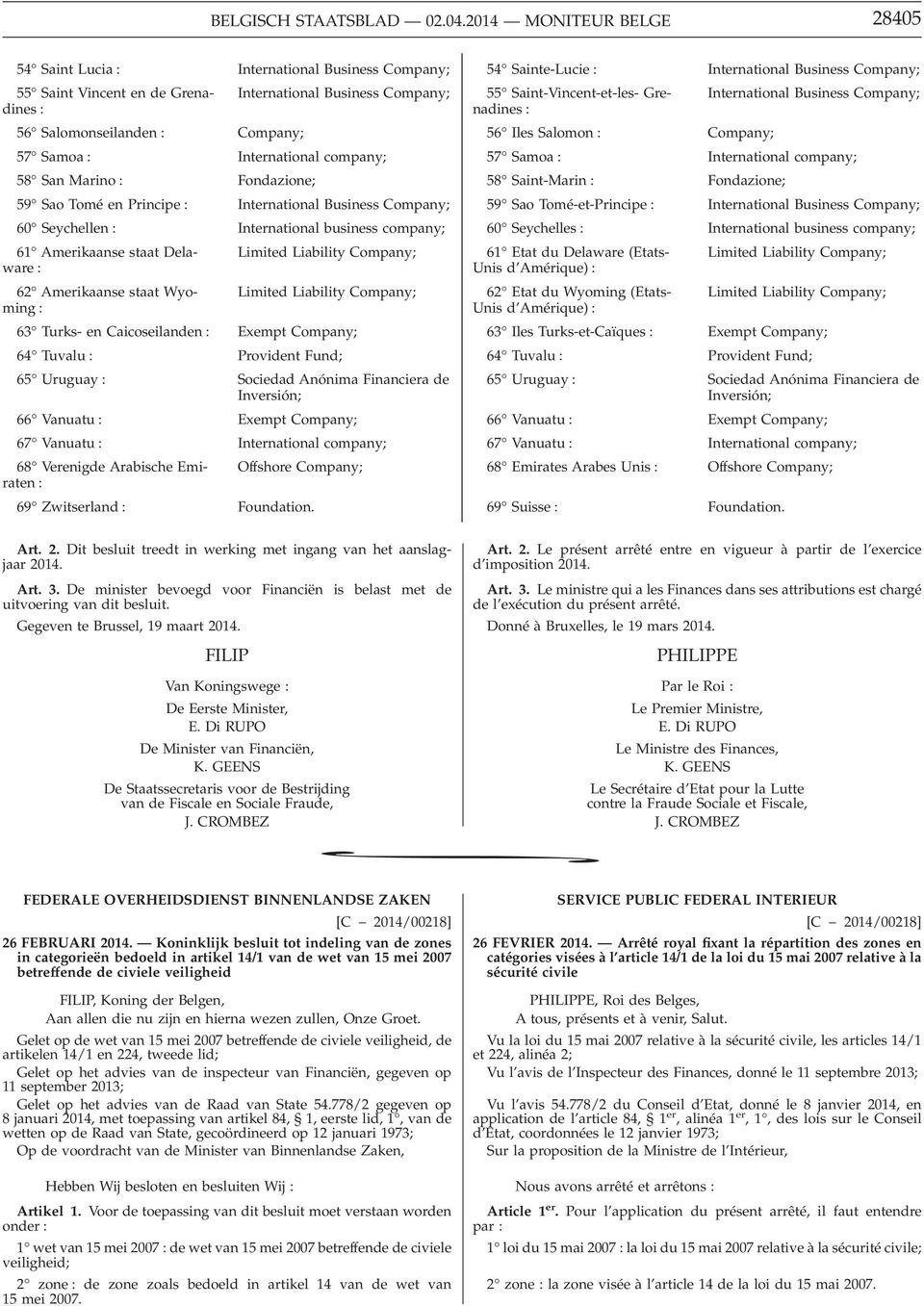 Saint-Vincent-et-les- Grenadines International Business Company; 56 Salomonseilanden Company; 56 Iles Salomon Company; 57 Samoa International company; 57 Samoa International company; 58 San Marino