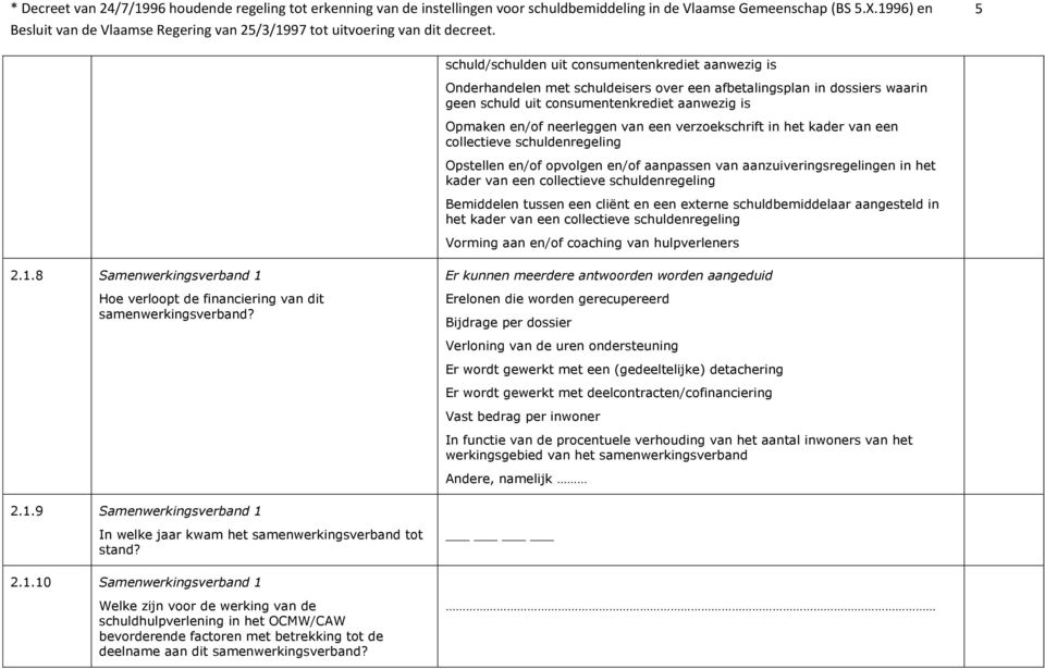 Bemiddelen tussen een cliënt en een externe schuldbemiddelaar aangesteld in het kader van een collectieve schuldenregeling Vorming aan en/of coaching van hulpverleners 2.1.