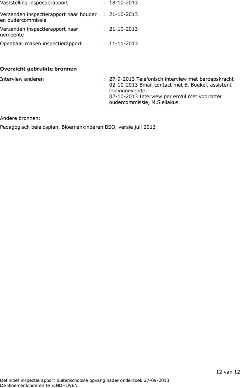 : 27-9-2013 Telefonisch interview met beroepskracht 02-10-2013 Email contact met E.