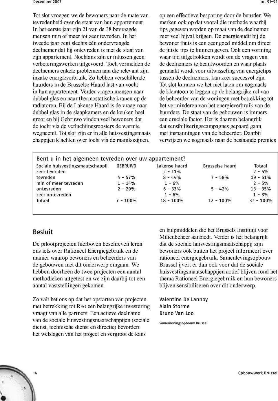 Toch vermelden de deelnemers enkele problemen aan die relevant zijn inzake energieverbruik. Zo hebben verschillende huurders in de Brusselse Haard last van vocht in hun appartement.