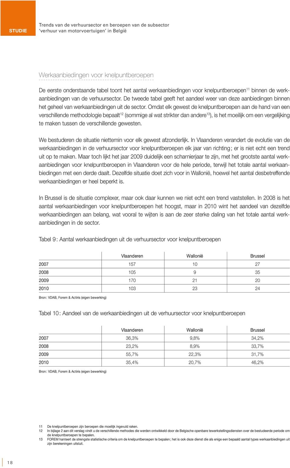 Omdat elk gewest de knelpuntberoepen aan de hand van een verschillende methodologie bepaalt 12 (sommige al wat strikter dan andere 13 ), is het moeilijk om een vergelijking te maken tussen de