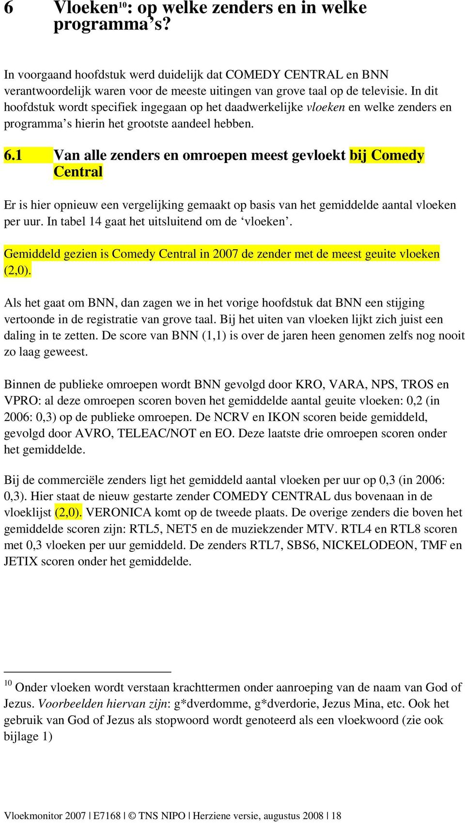 1 Van alle zenders en omroepen meest gevloekt bij Comedy Central Er is hier opnieuw een vergelijking gemaakt op basis van het gemiddelde aantal vloeken per uur.