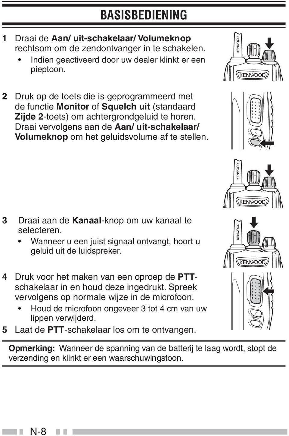 Draai vervolgens aan de Aan/ uit-schakelaar/ Volumeknop om het geluidsvolume af te stellen. 3 Draai aan de Kanaal-knop om uw kanaal te selecteren.