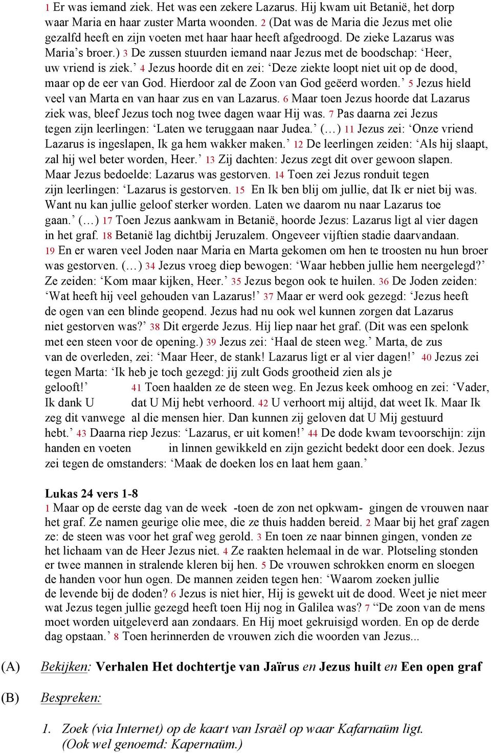 ) 3 De zussen stuurden iemand naar Jezus met de boodschap: Heer, uw vriend is ziek. 4 Jezus hoorde dit en zei: Deze ziekte loopt niet uit op de dood, maar op de eer van God.