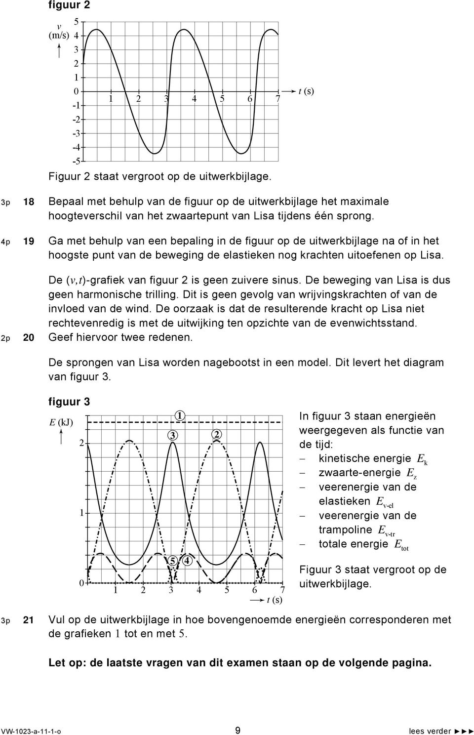 4p 9 Ga met behulp van een bepaling in de figuur op de uitwerkbijlage na of in het hoogste punt van de beweging de elastieken nog krachten uitoefenen op Lisa.