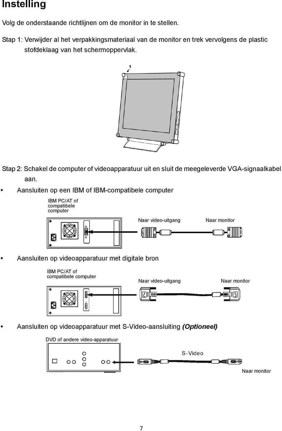Stap 2: Schakel de computer of videoapparatuur uit en sluit de meegeleverde VGA-signaalkabel aan.