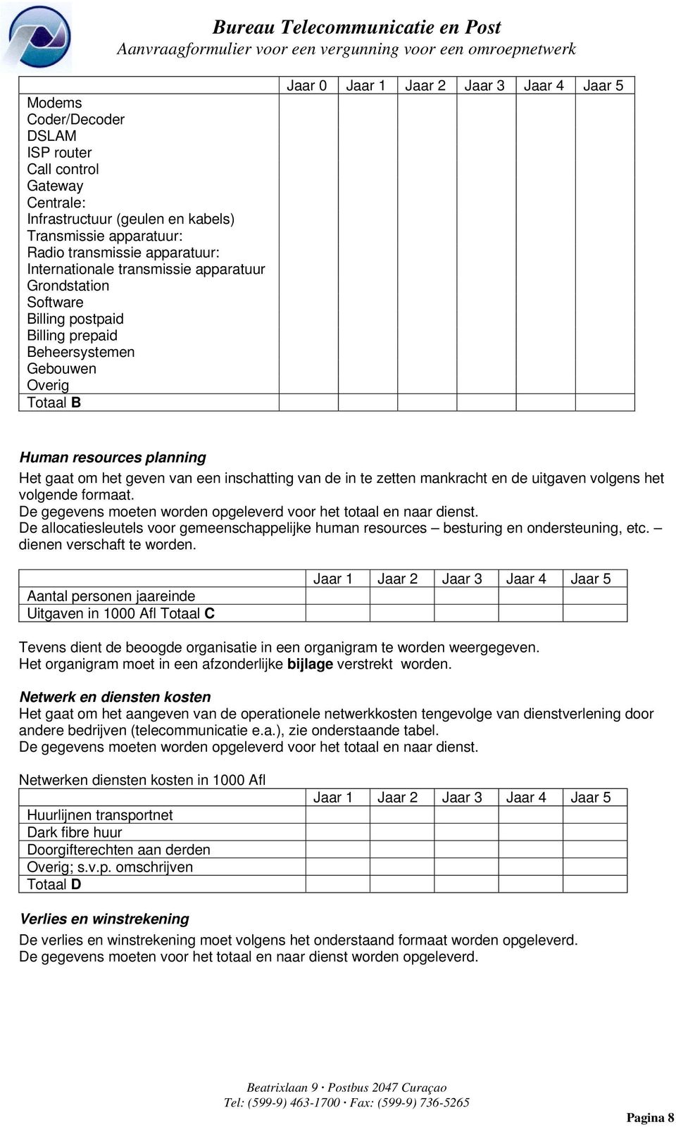 en de uitgaven volgens het volgende formaat. De gegevens moeten worden opgeleverd voor het totaal en naar dienst.