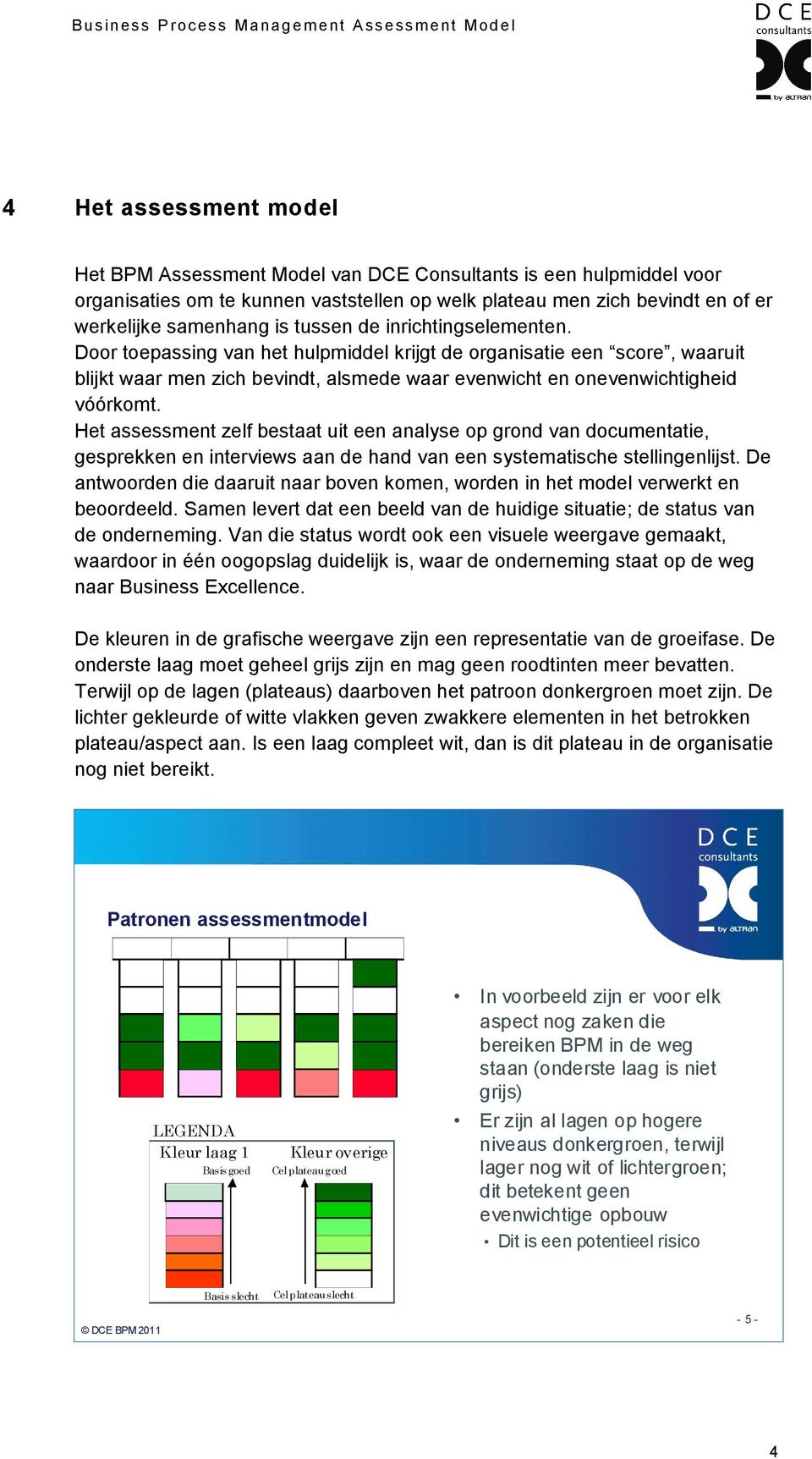 Het assessment zelf bestaat uit een analyse op grond van documentatie, gesprekken en interviews aan de hand van een systematische stellingenlijst.