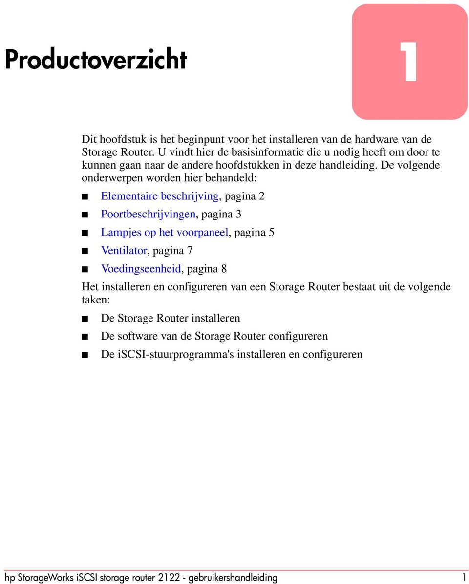 De volgende onderwerpen worden hier behandeld: Elementaire beschrijving, pagina 2 Poortbeschrijvingen, pagina 3 Lampjes op het voorpaneel, pagina 5 Ventilator,