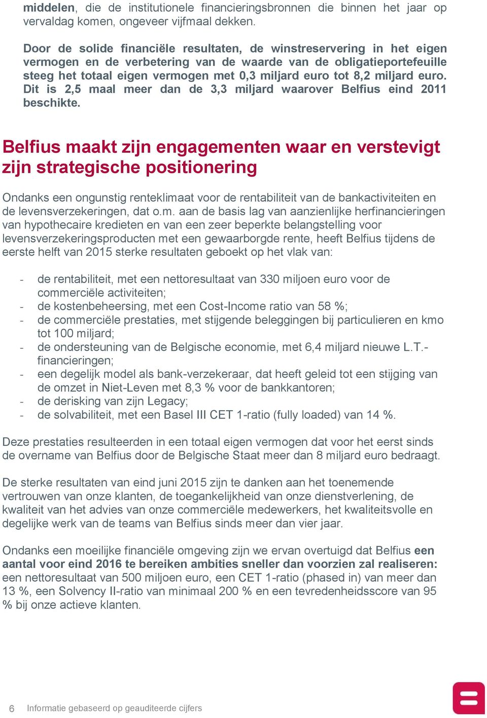 8,2 miljard euro. Dit is 2,5 maal meer dan de 3,3 miljard waarover Belfius eind 2011 beschikte.
