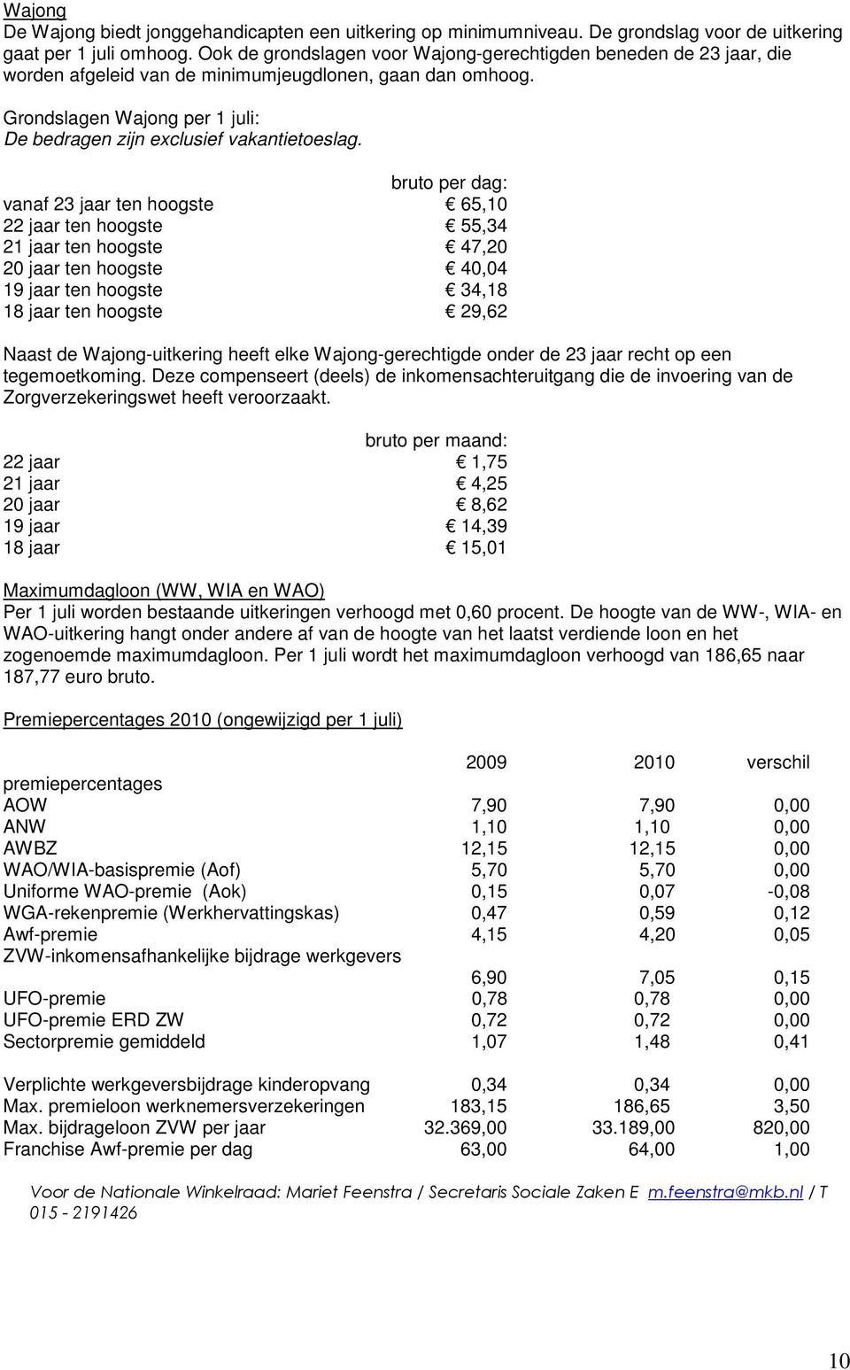 Grondslagen Wajong per 1 juli: De bedragen zijn exclusief vakantietoeslag.