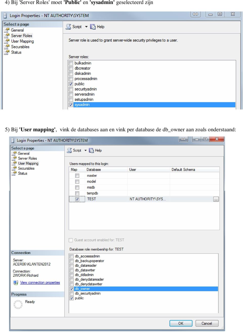 mapping', vink de databases aan en vink