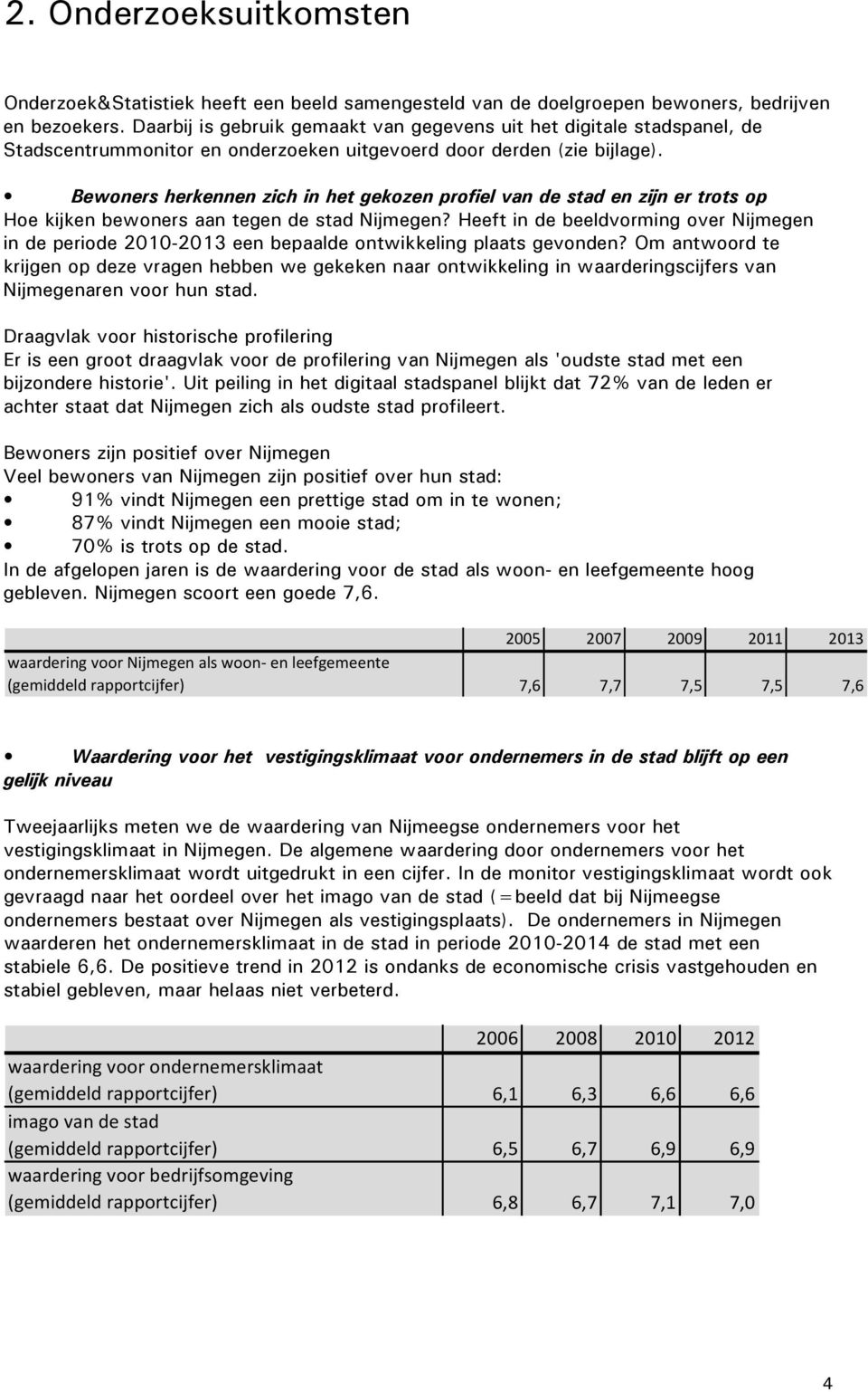 Bewoners herkennen zich in het gekozen profiel van de stad en zijn er trots op Hoe kijken bewoners aan tegen de stad Nijmegen?