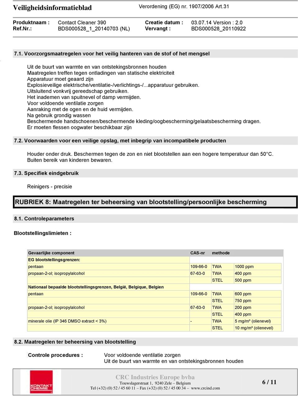 Het inademen van spuitnevel of damp vermijden. Voor voldoende ventilatie zorgen Aanraking met de ogen en de huid vermijden.