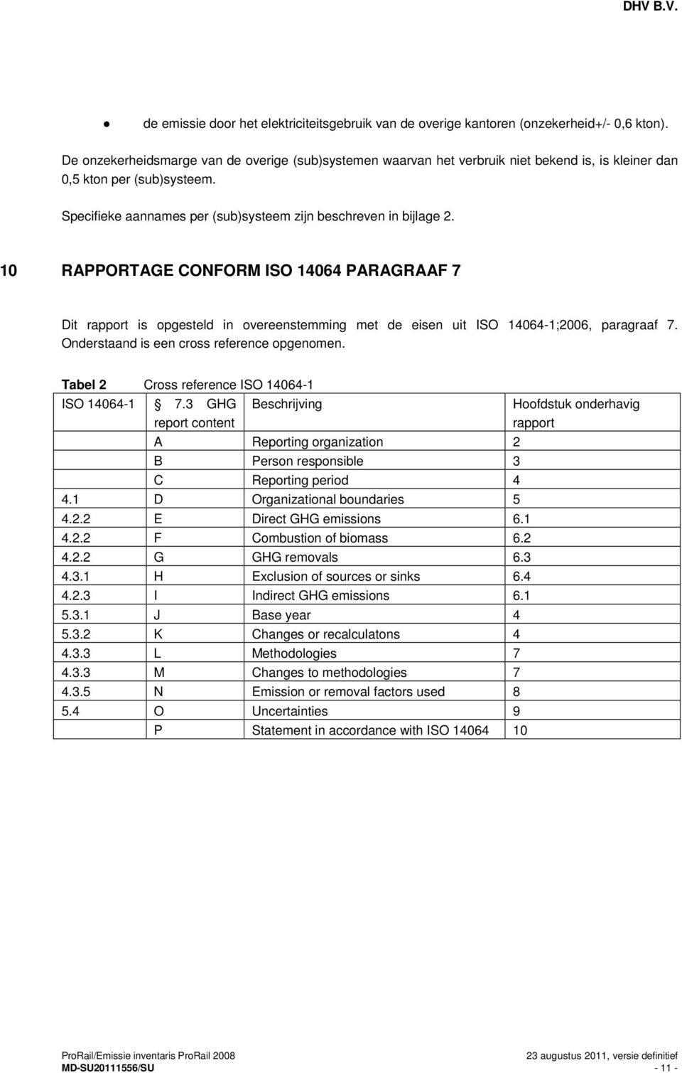 10 RAPPORTAGE CONFORM ISO 14064 PARAGRAAF 7 Dit rapport is opgesteld in overeenstemming met de eisen uit ISO 14064-1;2006, paragraaf 7. Onderstaand is een cross reference opgenomen.