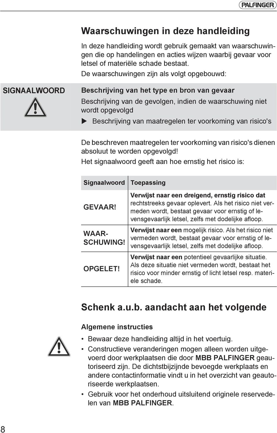 maatregelen ter voorkoming van risico's De beschreven maatregelen ter voorkoming van risico's dienen absoluut te worden opgevolgd!