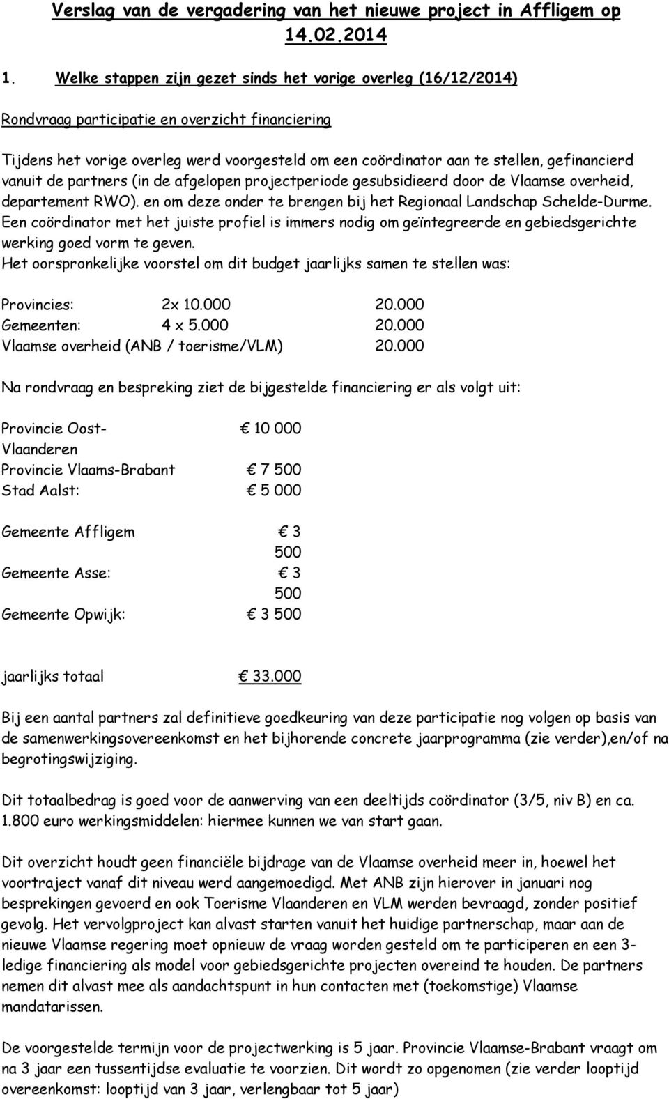 gefinancierd vanuit de partners (in de afgelopen projectperiode gesubsidieerd door de Vlaamse overheid, departement RWO). en om deze onder te brengen bij het Regionaal Landschap Schelde-Durme.