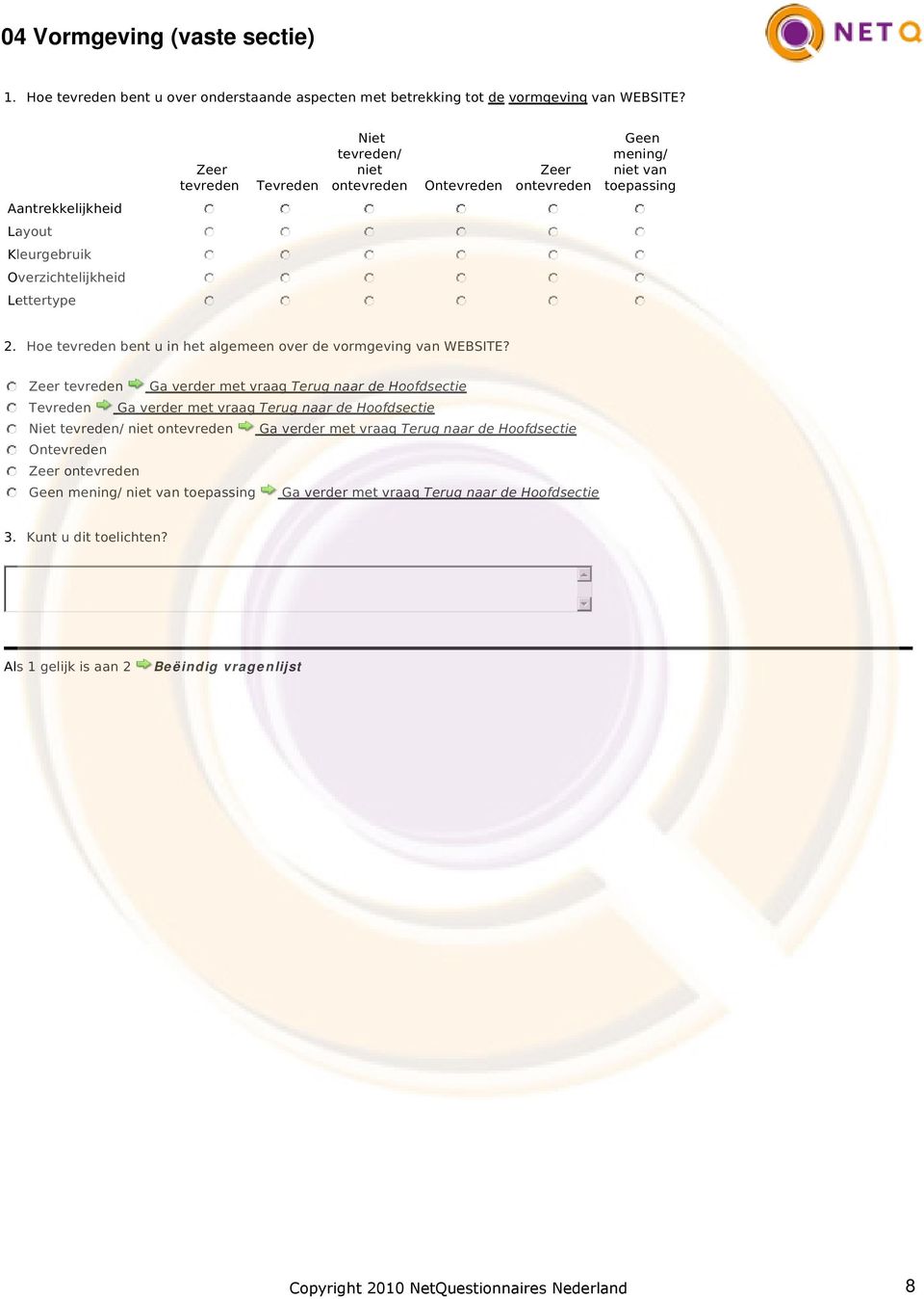 Hoe tevreden bent u in het algemeen over de vormgeving van WEBSITE?