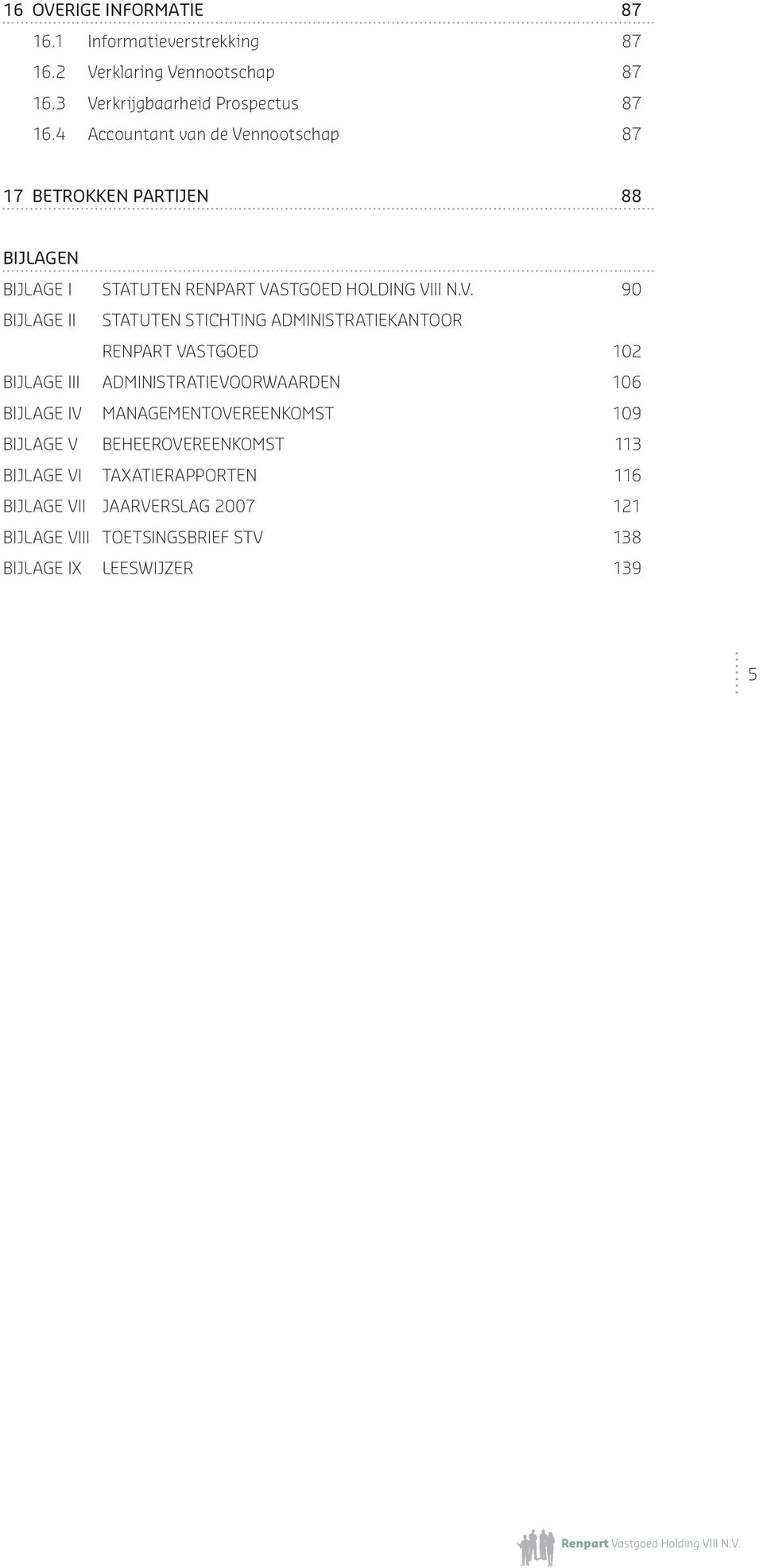 nnootschap 87 17 BETROKKEN PARTIJEN 88 BIJLAGEN BIJLAGE I STATUTEN RENPART VA