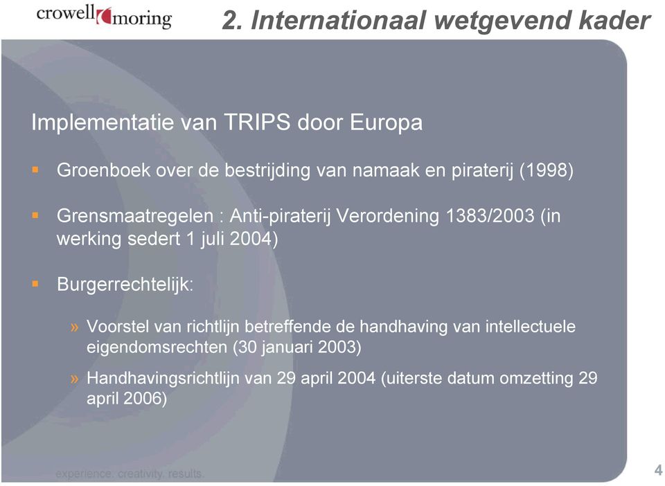 juli 2004) Burgerrechtelijk:» Voorstel van richtlijn betreffende de handhaving van intellectuele