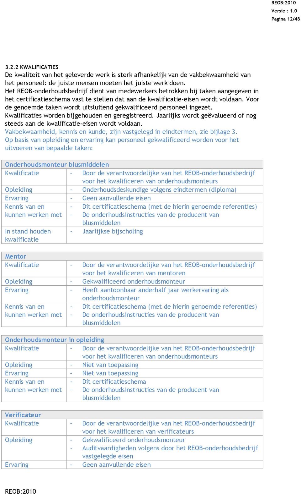 Voor de genoemde taken wordt uitsluitend gekwalificeerd personeel ingezet. Kwalificaties worden bijgehouden en geregistreerd.