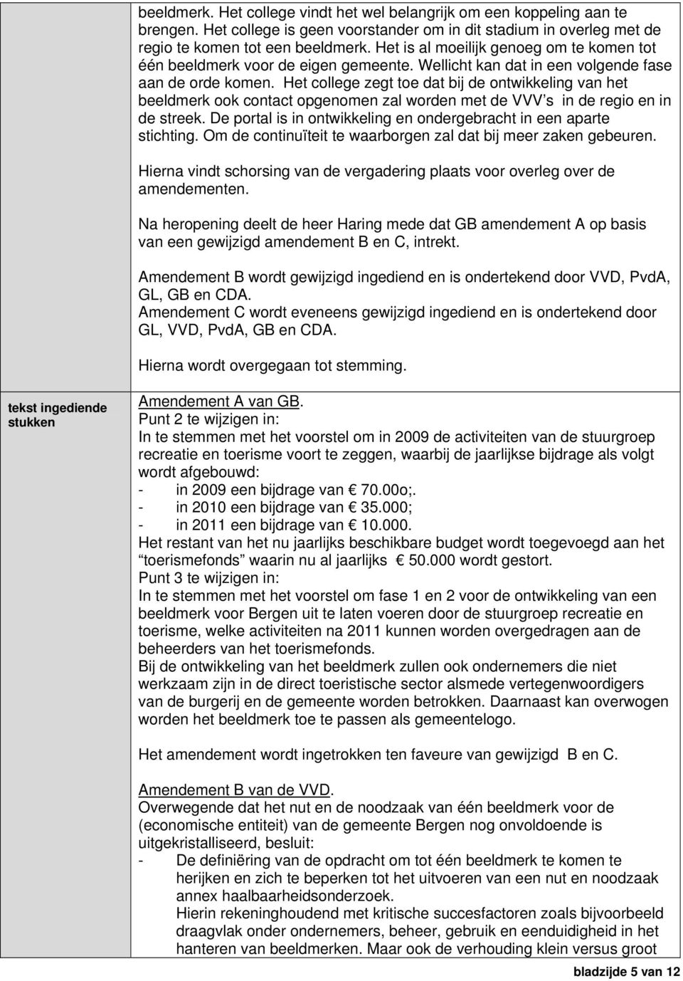 Het college zegt toe dat bij de ontwikkeling van het beeldmerk ook contact opgenomen zal worden met de VVV s in de regio en in de streek.