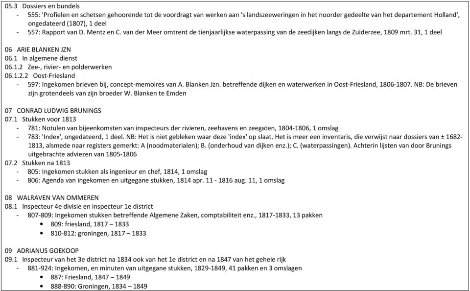 1.2.2 Oost-Friesland - 597: Ingekomen brieven bij, concept-memoires van A. Blanken Jzn. betreffende dijken en waterwerken in Oost-Friesland, 1806-1807.