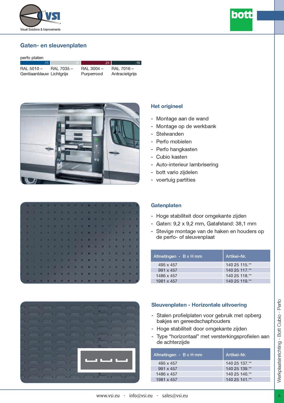 bott vario zijdelen - voertuig partities Gatenplaten - Hoge stabiliteit door omgekante zijden - Gaten: 9,2 x 9,2 mm, Gatafstand: 38,1 mm - Stevige montage van de haken en houders op de perfo- of