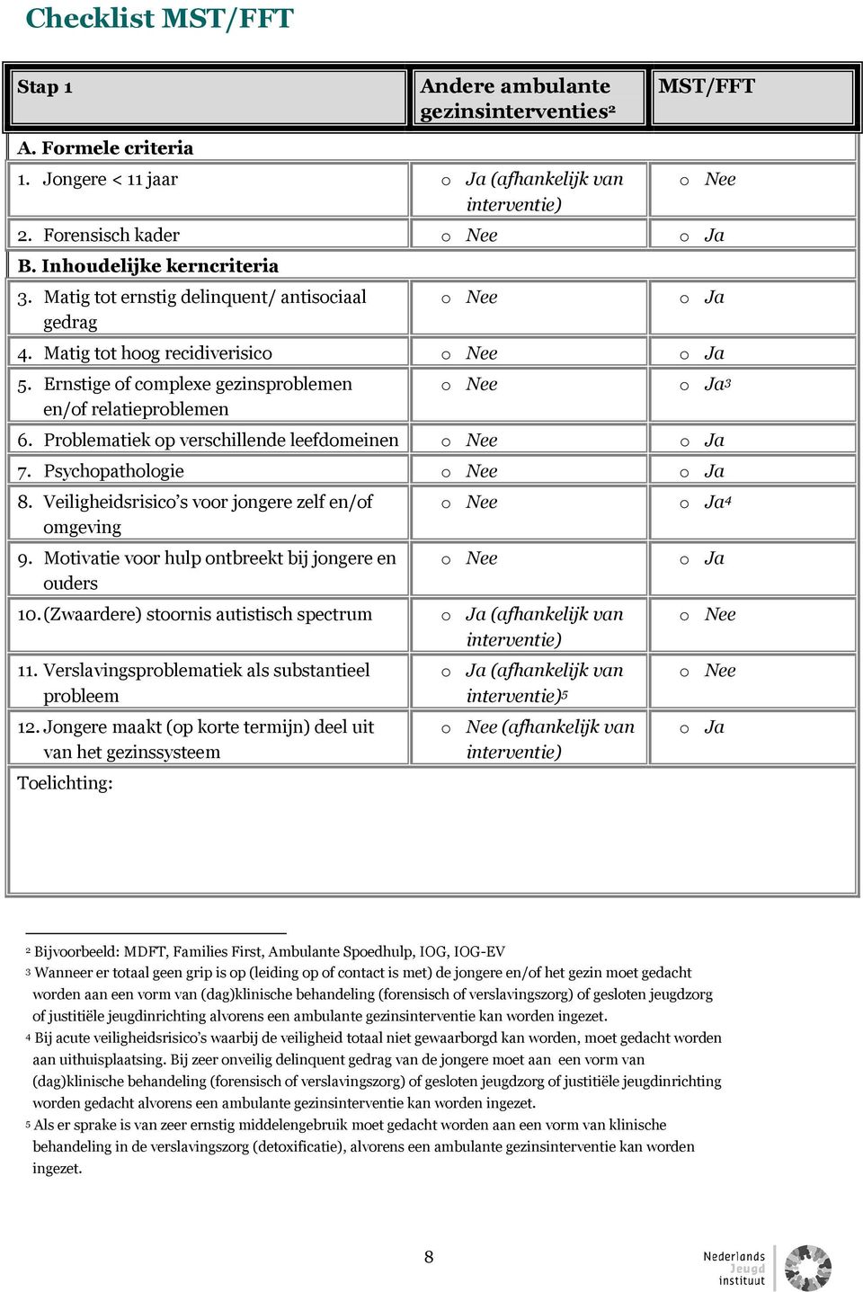 Ernstige of complexe gezinsproblemen en/of relatieproblemen o Nee o Ja 3 6. Problematiek op verschillende leefdomeinen o Nee o Ja 7. Psychopathologie o Nee o Ja 8.