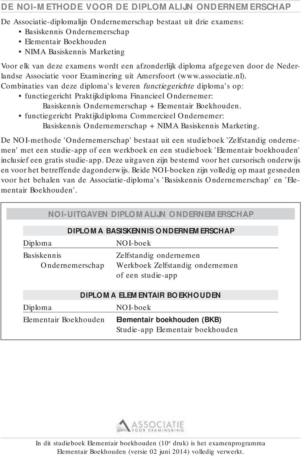 Combinaties van deze diploma's leveren functiegerichte diploma's op: functiegericht Praktijkdiploma Financieel Ondernemer: Basiskennis Ondernemerschap + Elementair Boekhouden.