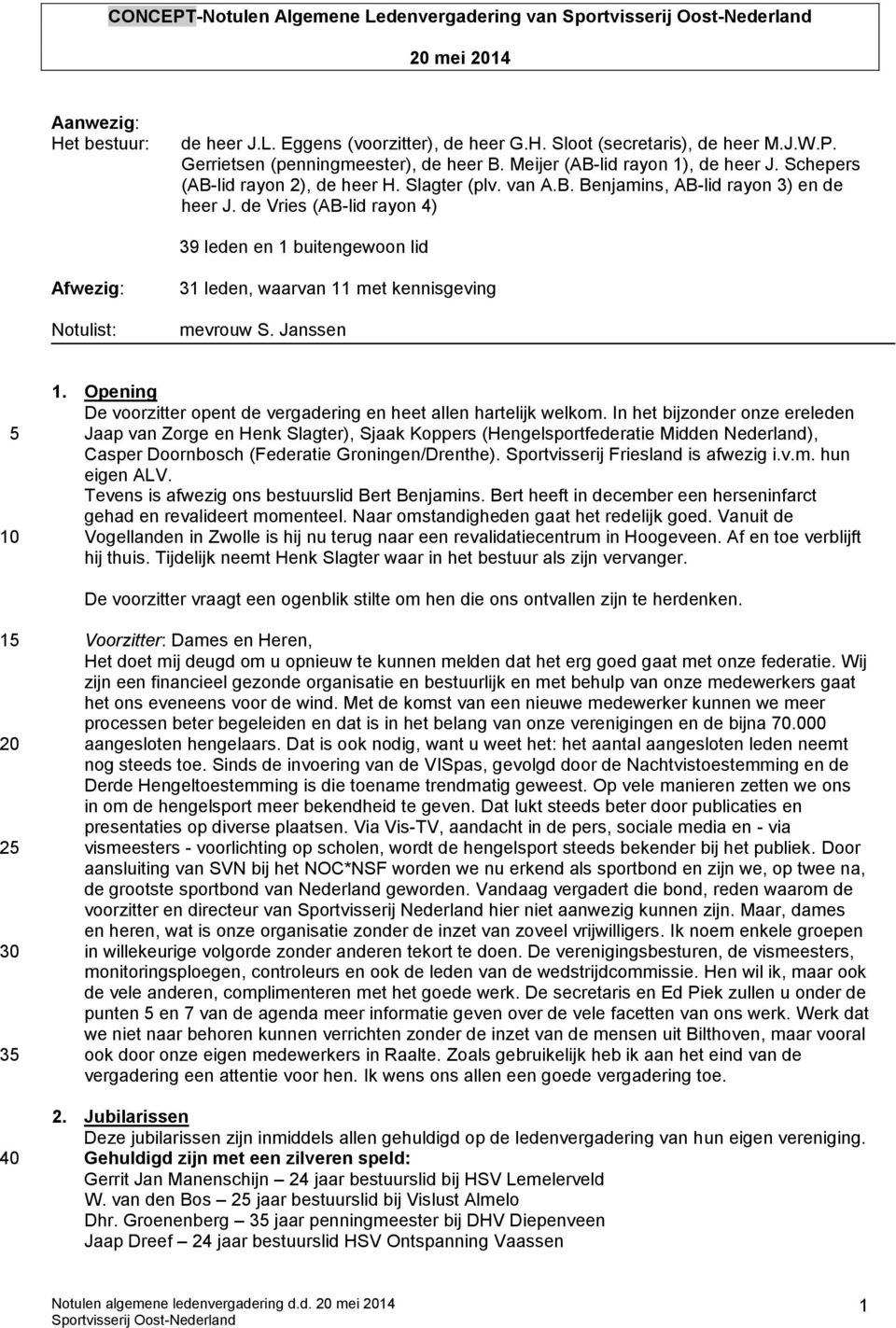 de Vries (AB-lid rayon 4) 39 leden en 1 buitengewoon lid Afwezig: Notulist: 31 leden, waarvan 11 met kennisgeving mevrouw S. Janssen 5 10 1.