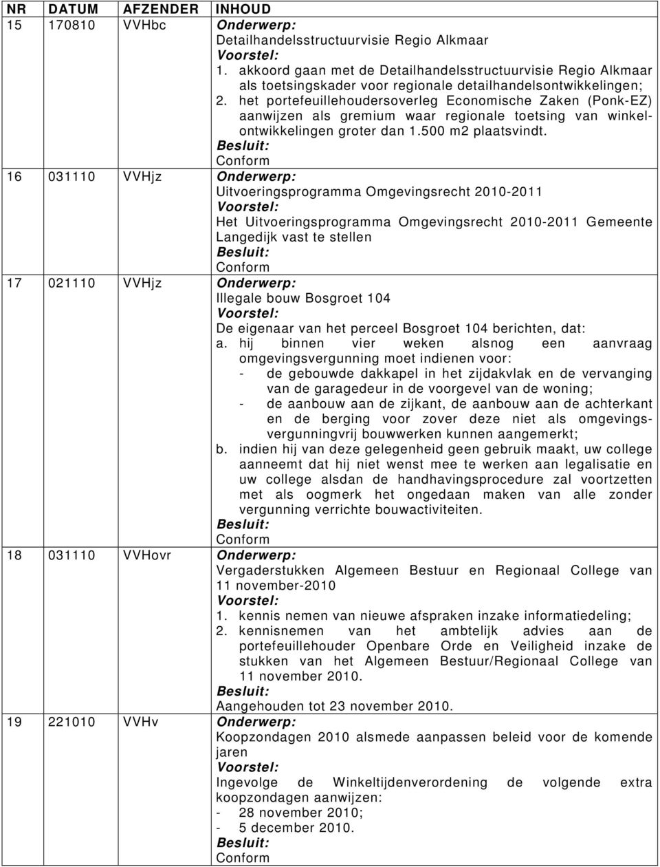 16 031110 VVHjz Onderwerp: Uitvoeringsprogramma Omgevingsrecht 2010-2011 Het Uitvoeringsprogramma Omgevingsrecht 2010-2011 Gemeente Langedijk vast te stellen 17 021110 VVHjz Onderwerp: Illegale bouw