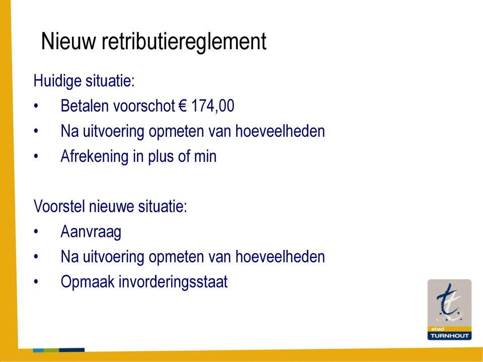 Afrekening in plus of min Voorstel nieuwe situatie: