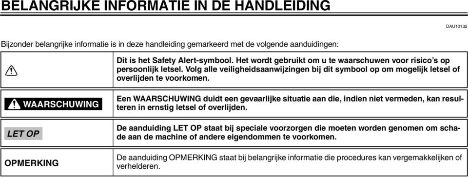 LET OP WAARSCHUWING OPMERKING Een WAARSCHUWING duidt een gevaarlijke situatie aan die, indien niet vermeden, kan resulteren in ernstig letsel of overlijden.