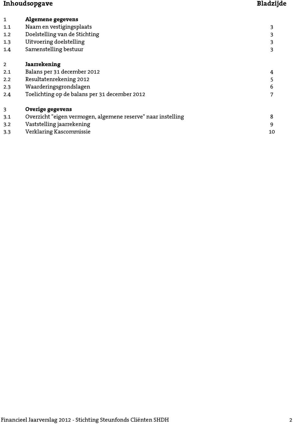 2 Resultatenrekening 2012 5 2.3 Waarderingsgrondslagen 6 2.4 Toelichting op de balans per 31 december 2012 7 3 Overige gegevens 3.