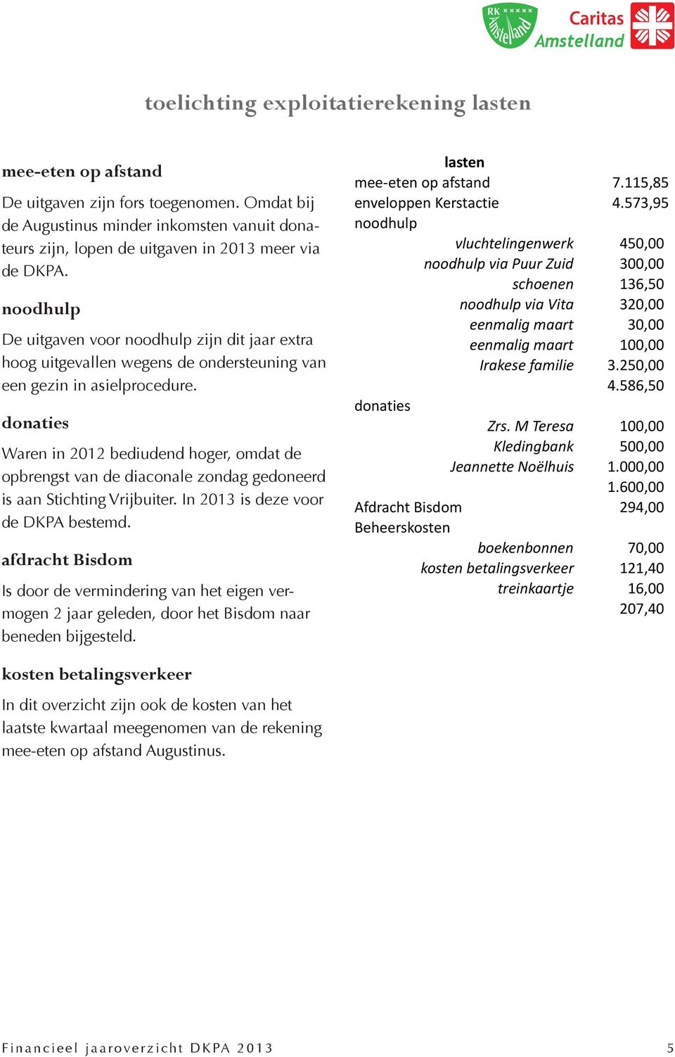 donaties Waren in 2012 bediudend hoger, omdat de opbrengst van de diaconale zondag gedoneerd is aan Stichting Vrijbuiter. In 2013 is deze voor de DKPA bestemd.