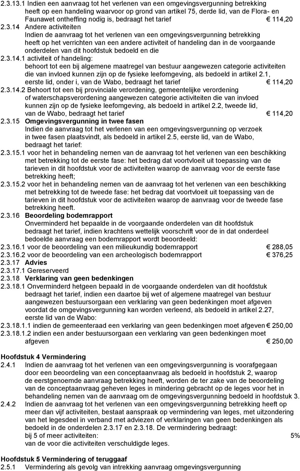 bedraagt het tarief 114,20 2.3.