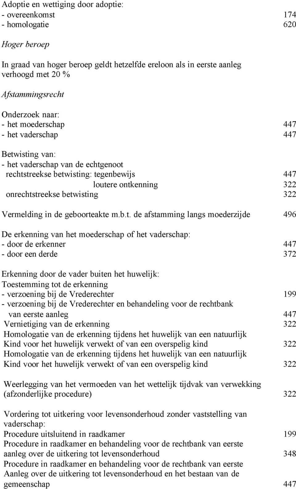 betwisting 322 Vermelding in de geboorteakte m.b.t. de afstamming langs moederzijde 496 De erkenning van het moederschap of het vaderschap: - door de erkenner 447 - door een derde 372 Erkenning door