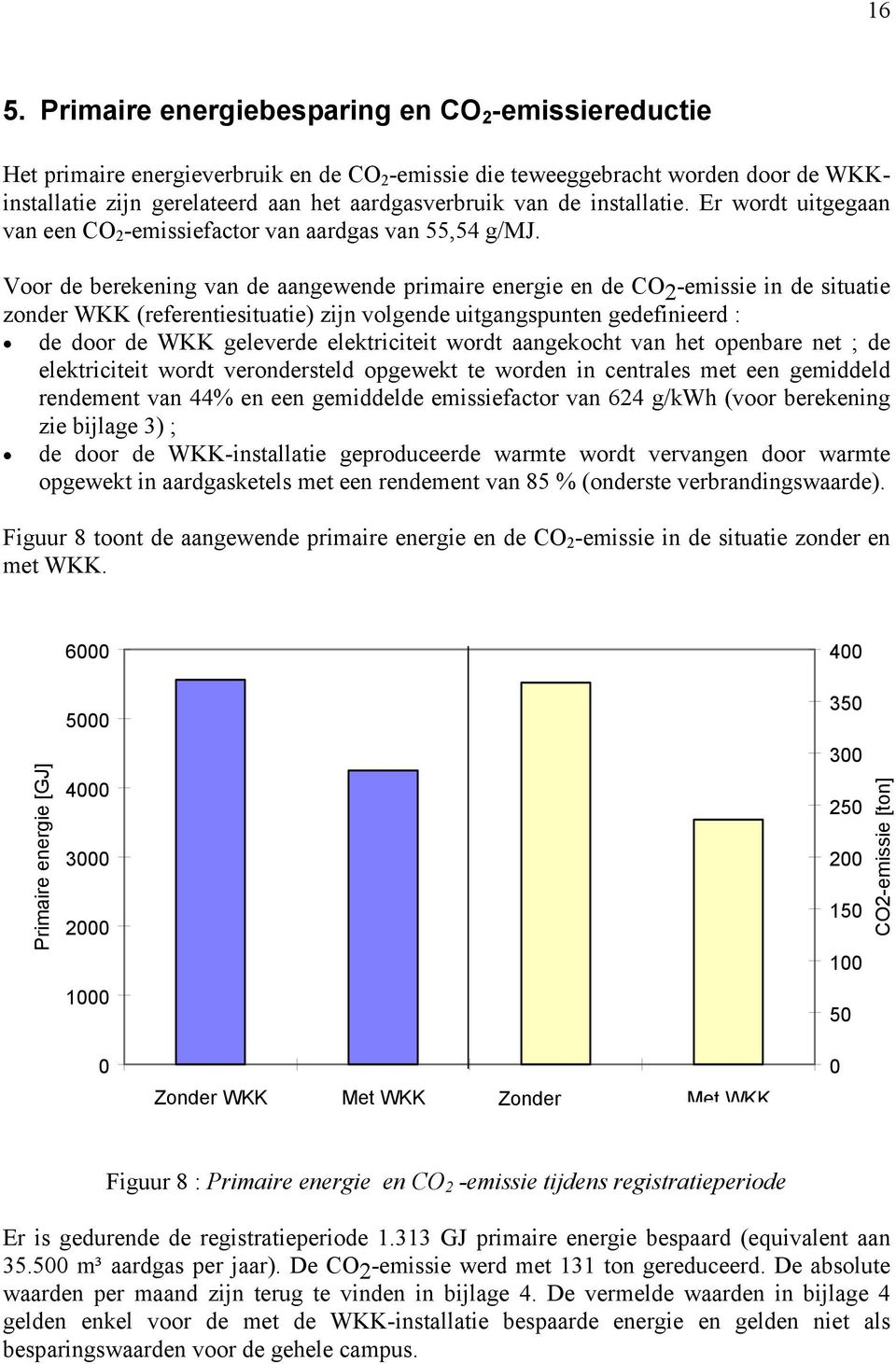 Voor de berekening van de aangewende primaire energie en de CO 2 -emissie in de situatie zonder WKK (referentiesituatie) zijn volgende uitgangspunten gedefinieerd : de door de WKK geleverde