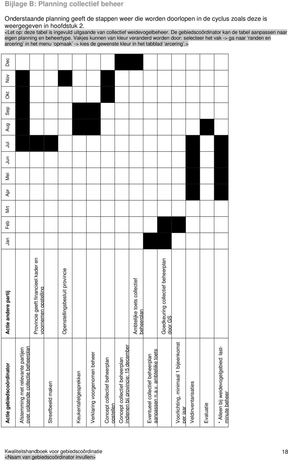 Vakjes kunnen van kleur veranderd worden door: selecteer het vak -> ga naar randen en arcering in het menu opmaak -> kies de gewenste kleur in het tabblad arcering.