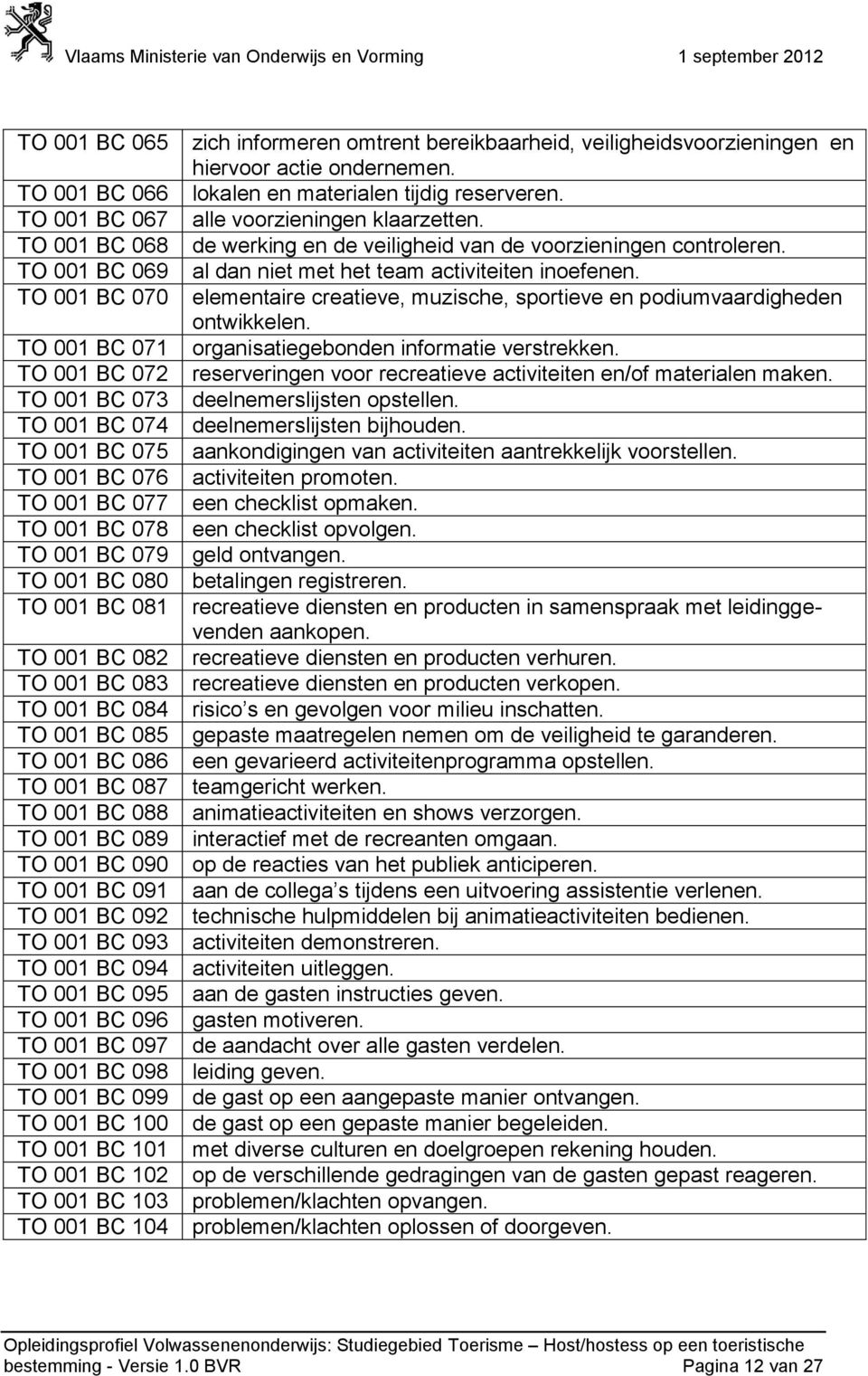 al dan niet met het team activiteiten inoefenen. elementaire creatieve, muzische, sportieve en podiumvaardigheden ontwikkelen. organisatiegebonden informatie verstrekken.