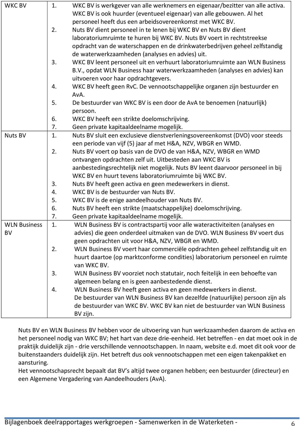 Nuts BV voert in rechtstreekse opdracht van de waterschappen en de drinkwaterbedrijven geheel zelfstandig de waterwerkzaamheden (analyses en advies) uit. 3.