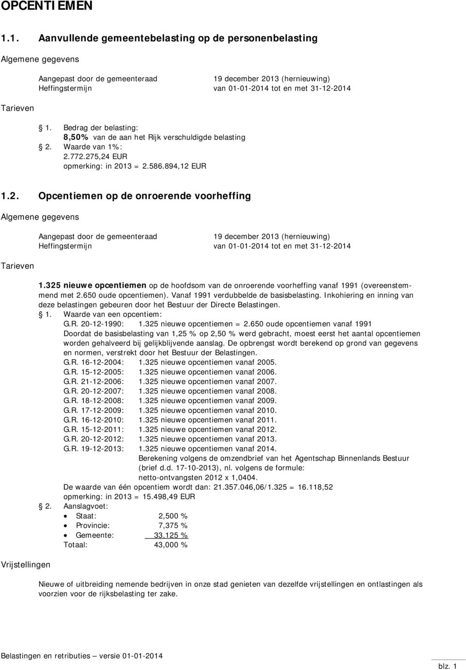 1. Bedrag der belasting: 8,50% van de aan het Rijk verschuldigde belasting 2.