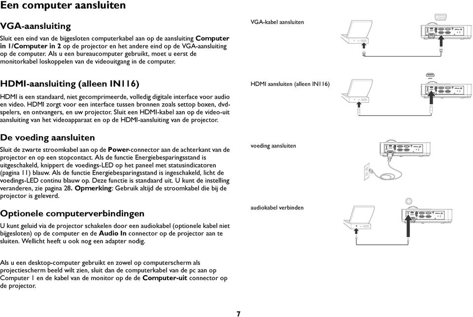 HDMI-aansluiting (alleen IN116) HDMI is een standaard, niet gecomprimeerde, volledig digitale interface voor audio en video.