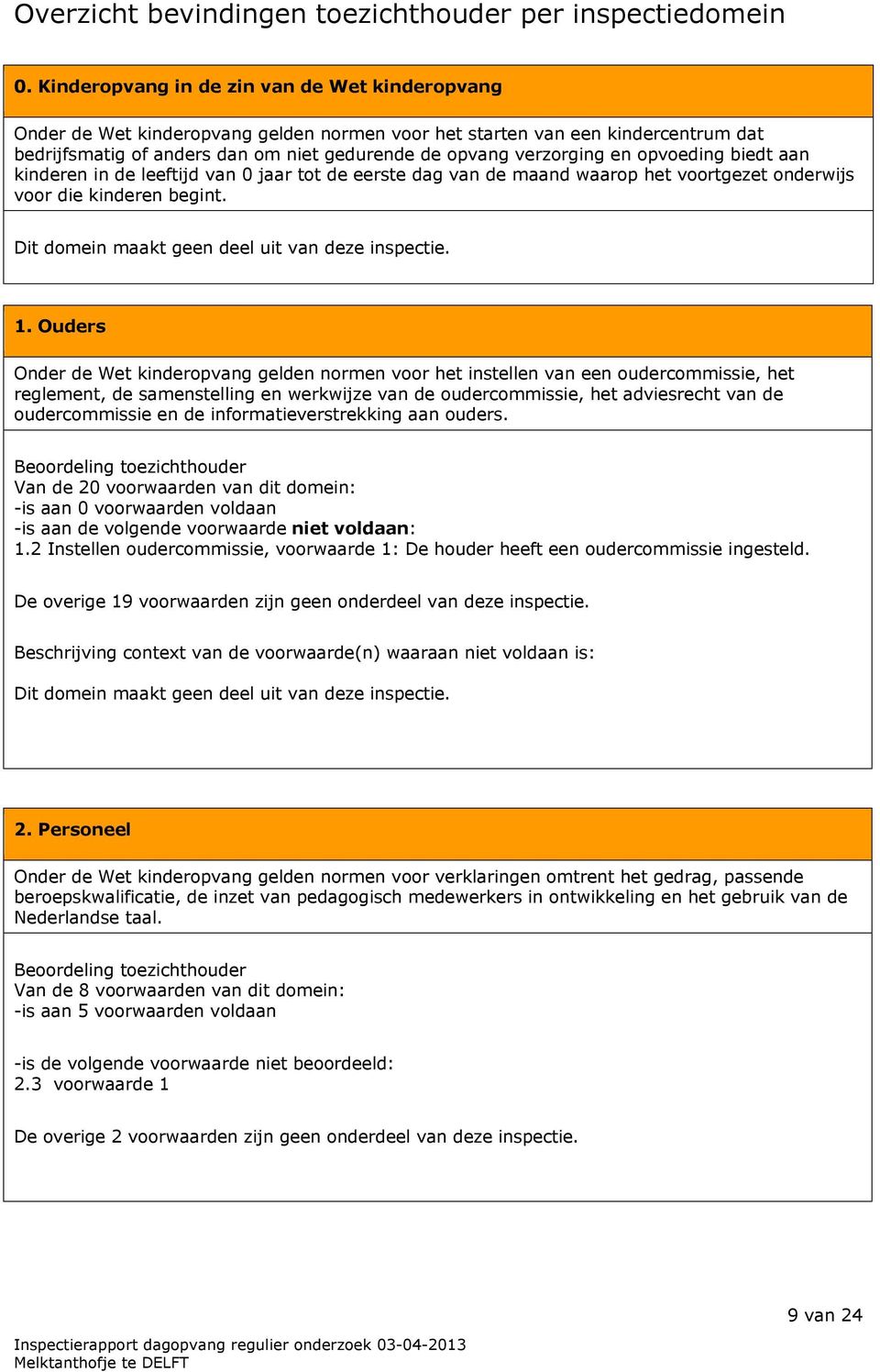 opvoeding biedt aan kinderen in de leeftijd van 0 jaar tot de eerste dag van de maand waarop het voortgezet onderwijs voor die kinderen begint. Dit domein maakt geen deel uit van deze inspectie. 1.